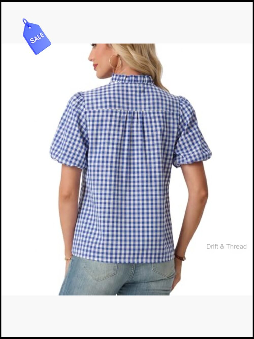 Short Puff Sleeve Button Down Shirt Striped Ruffle Collar Blouse Business - Picture 2 of 7